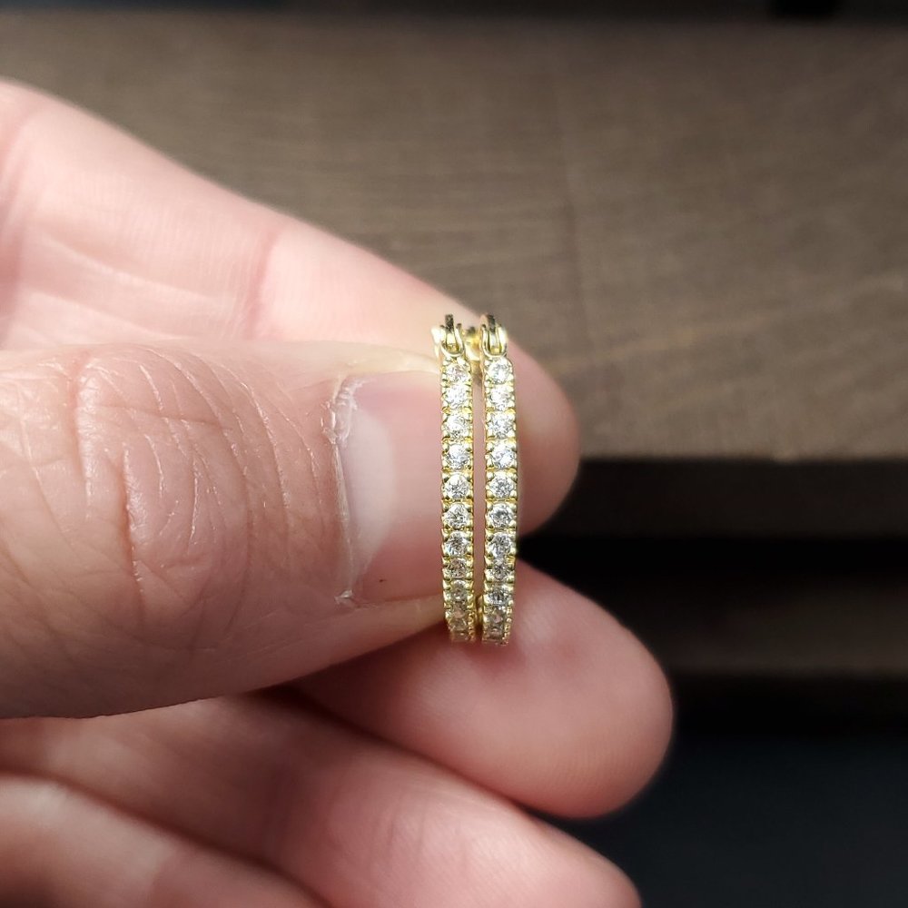 Gold Over Sterling Silver Cute Clear CZ Hoop Design Earrings